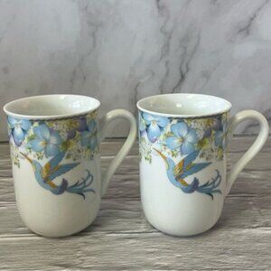 Abbott Collection Hummingbird & Floral Fine Bone China Coffee/Tea Mugs